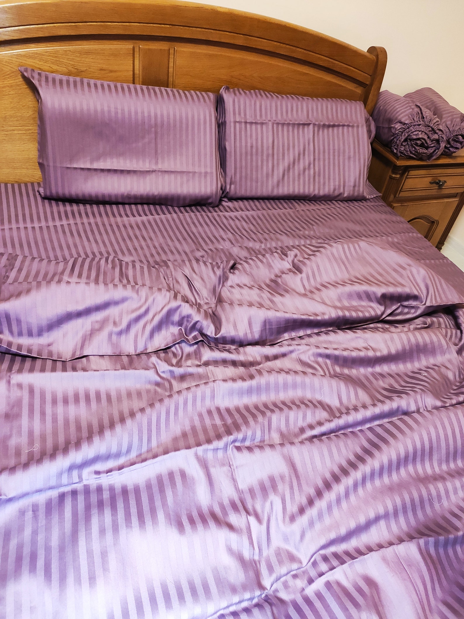 Purple Stripe Satin Cotton Bedding Sets Purple Stripe Satin Etsy