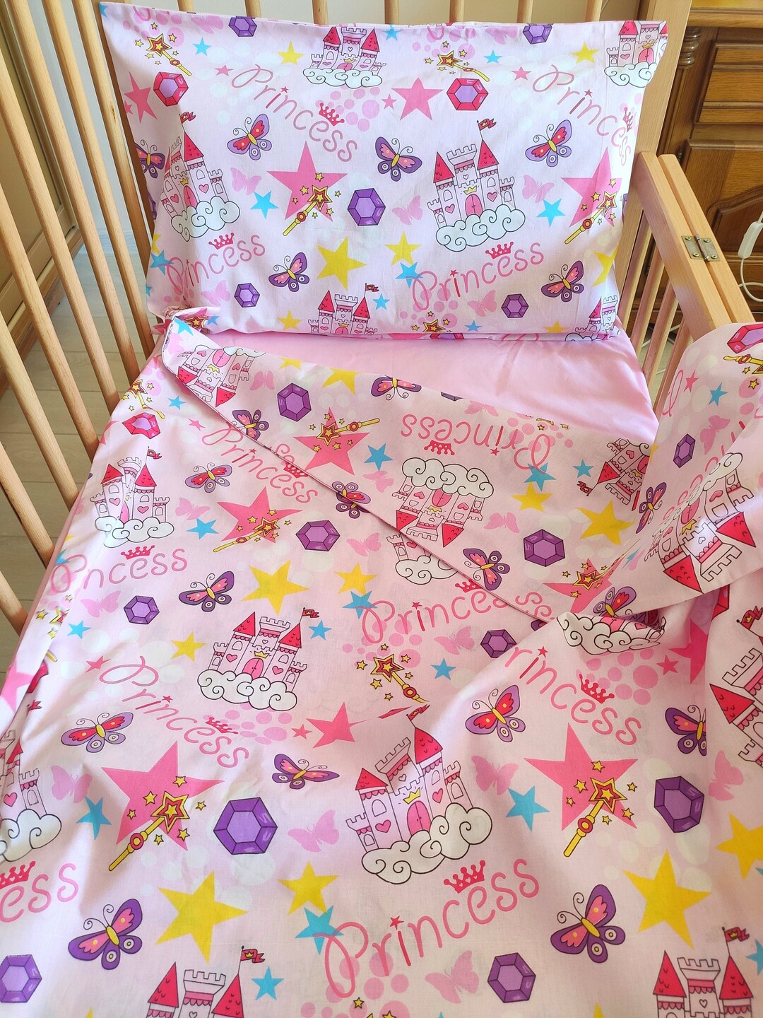 Princess Crib Bedding Princess Cot Bed Pillowcases Etsy