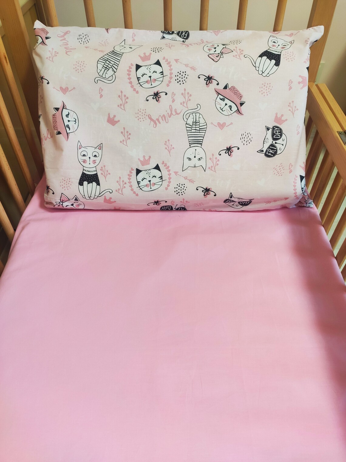 Pink cats crib bedding pink cats cot bed pink cats toddler Etsy