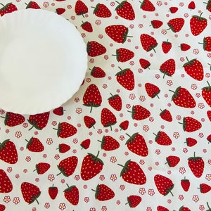 Strawberry waterproof tablecloth, strawberry table runner, summer tablecloth, berry tablecloth, flower tablecloth, small print tablecloth image 1