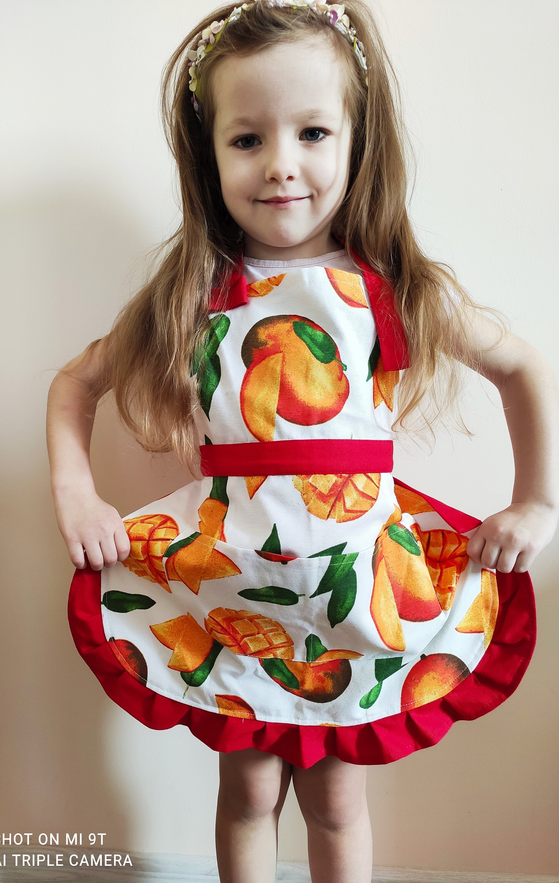 Mango girls' apron, kitchen apron girls, apron for little girls, waterproof apron girls, fruits apron, gift for girl