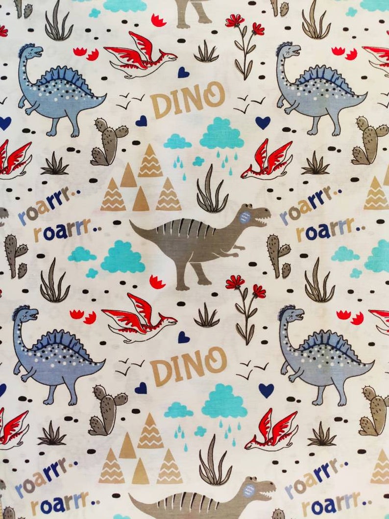 Dinosaur cotton fabric, dino print fabrics, dinosaur printed elite Turkish cotton fabric, dinosaur fabric by the yard fabric image 1