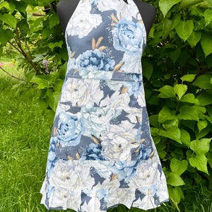 Peonies flowers kitchen apron, blue floral women apron, blue spring apron, gift woman grandmother apron, waterproof flower kitchen apron