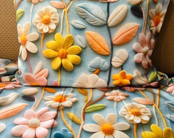 3D Floral Bedding Set | Textured Daisy Quilt Cover | Whimsical Pastel Flower Duvet | Cottagecore Bedroom Decor | Premium Soft 5D Print Linen