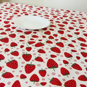 Strawberry waterproof tablecloth, strawberry table runner, summer tablecloth, berry tablecloth, flower tablecloth, small print tablecloth image 2