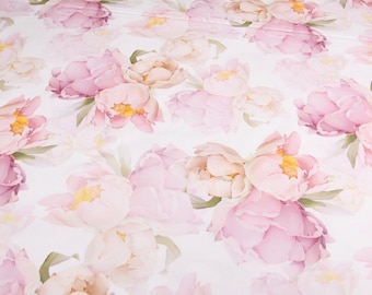 Pink flowers pillowcase, pink tiny roses flowers bed linen, pink flowers duvet cover, pink flowers sheet set