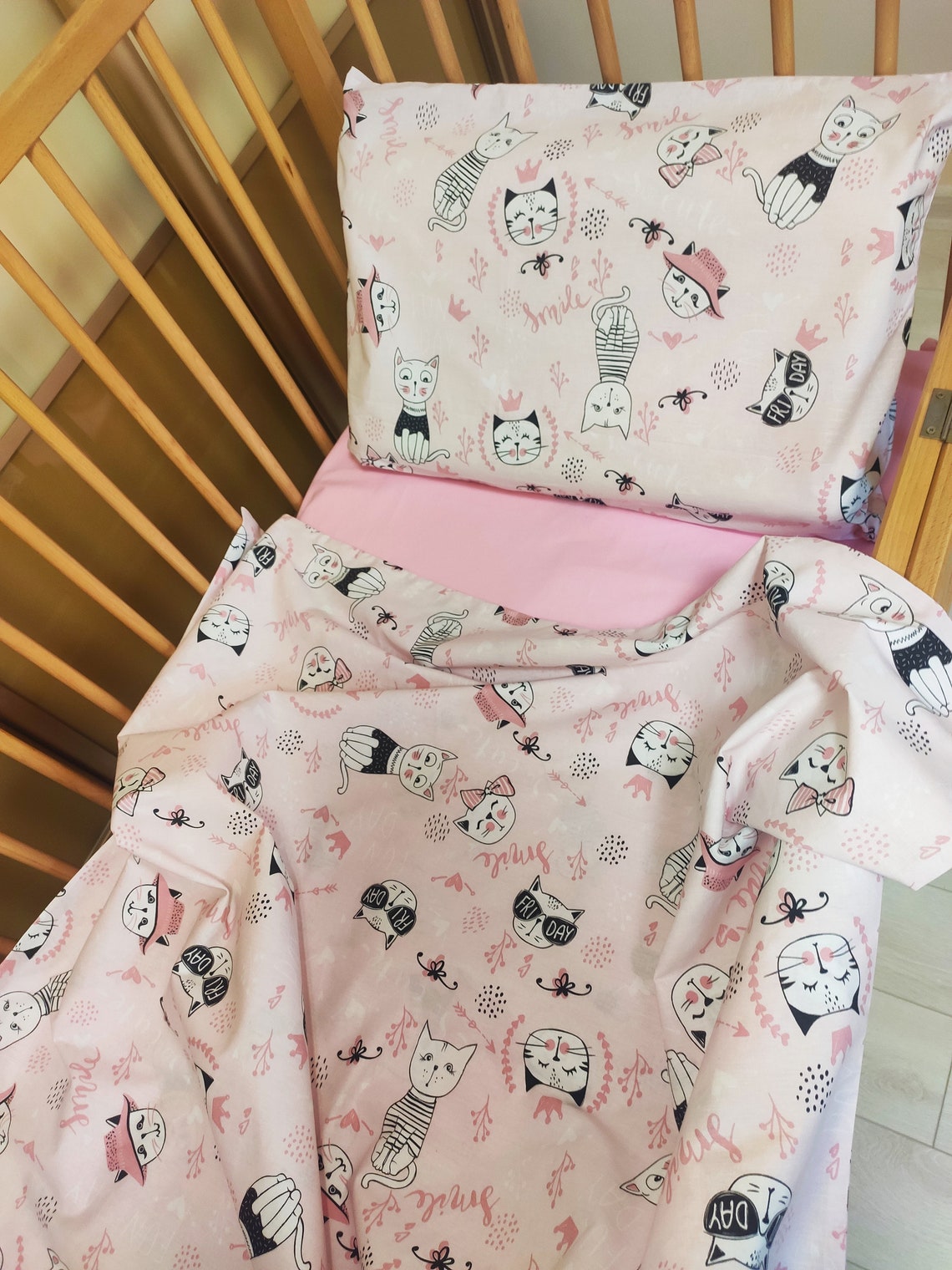Pink cats crib bedding pink cats cot bed pink cats toddler Etsy