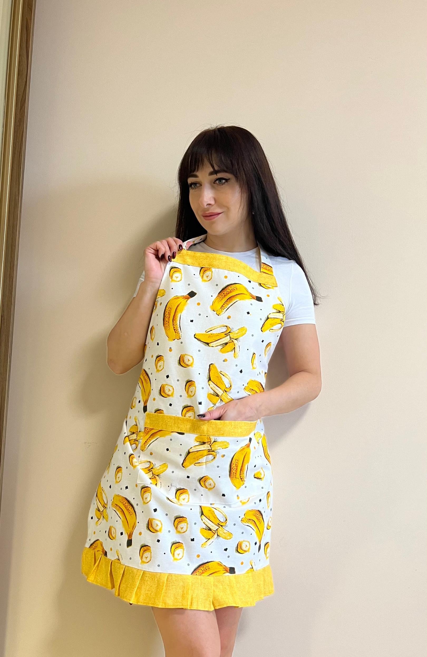黄色いバナナの防水エプロン、バナナの女性用エプロン、バナナの