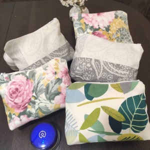 Waterproof Makeup Bag, flowers cosmetic bag, leaves cosmetic pouch, gray Bag, toiletries Bag, Wipe Clean Oilcloth toiletry bag