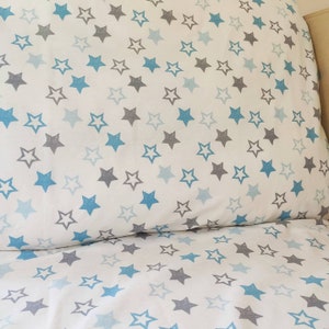 Blue gray stars pillowcases, gray stars bedding set, blue stars toddler, stars Queen set, stars king set, stars full set, blue stars sheet