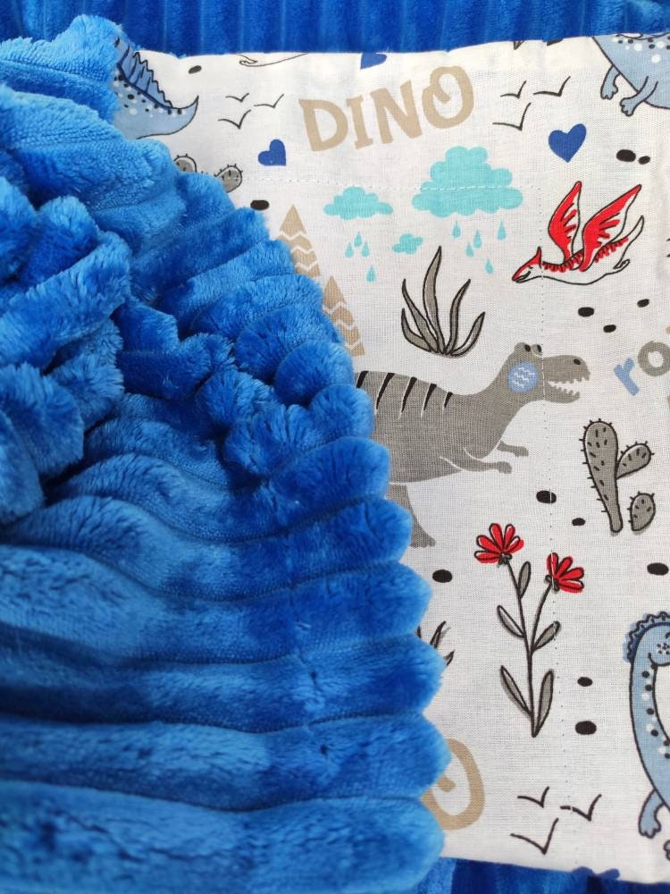 Dinosaur Plush Blanket Baby Kids Dino Plush Minky Throw Blue Etsy
