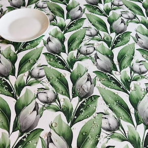 Frühlings Blumen Tischdecke, grüne Tulpen Tischdecke, große grüne Tischdecke, florale Tischdecke Servietten Tischsets, Tulpen Tischläufer
