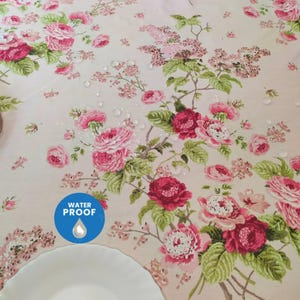 Pink roses tablecloth, pink waterproof table cover, teflon tablecloth, dirty-proof tablecloth, square table cloth, pink roses table cloth