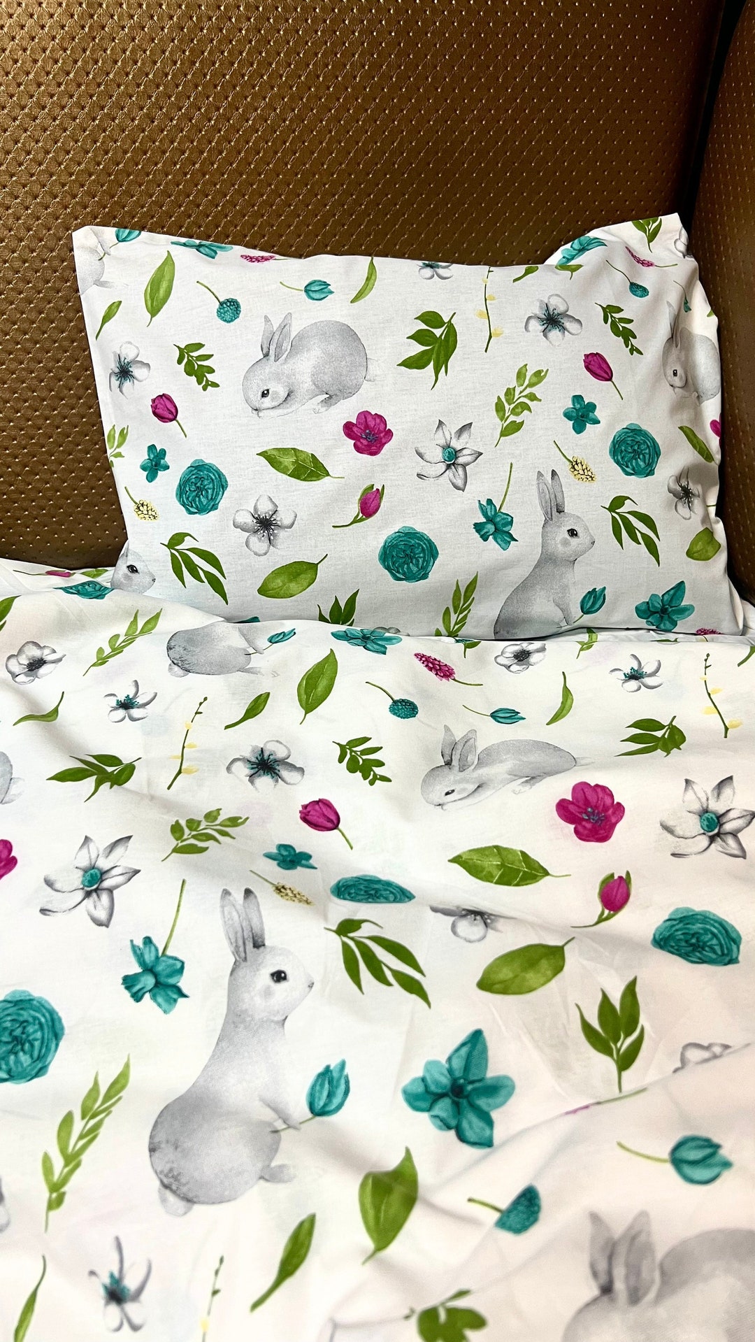 Blue Rabbit Kids Bedding, Hare Toddler Sheet, Bunny Cot Bed Sheet