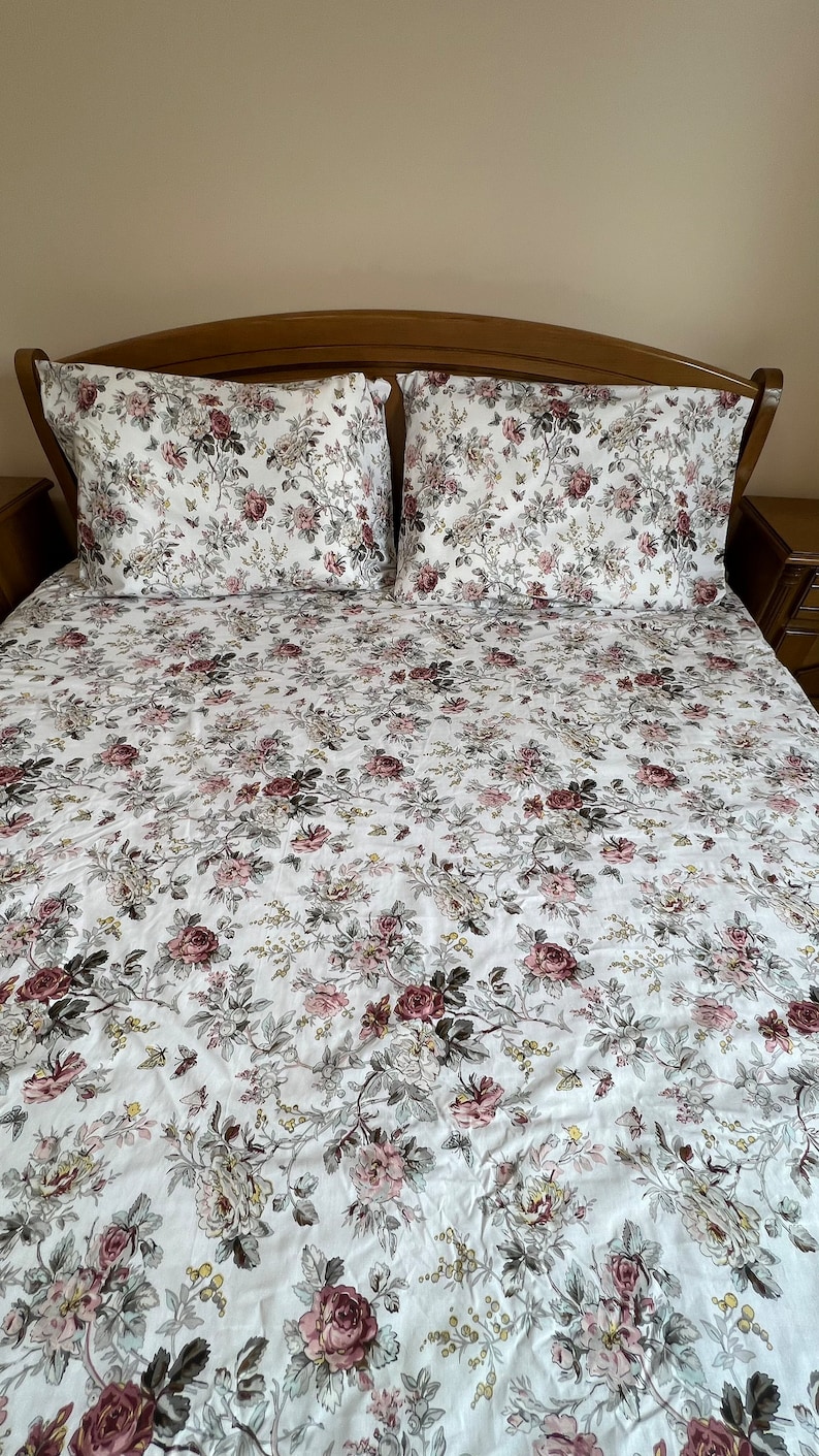 Pink Roses Sheets Pink Roses Bedding Set, Floral Cotton Sheets, Butterfly Pattern - Etsy
