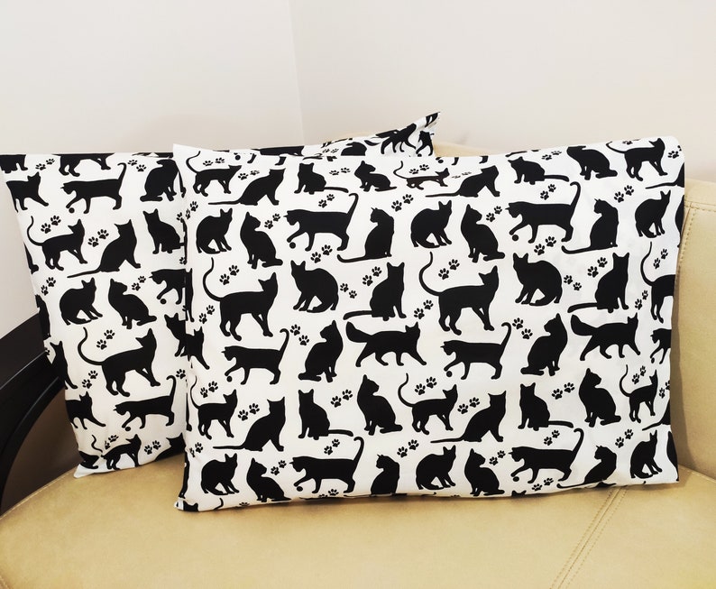 White Cats Pillowcase Black Cat Kids Toddler Adult Etsy