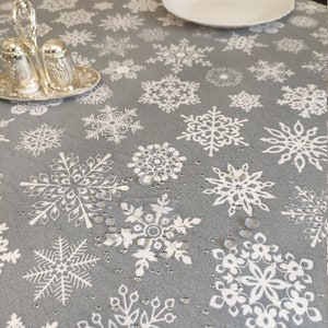 Big snowflakes Christmas tablecloth, white Xmas tablecloth, gray Christmas tablecloth, new year tablecloth