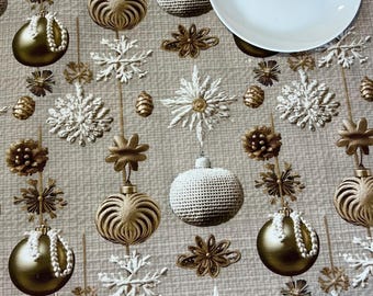 Mantel navideño beige dorado, manteles individuales navideños impermeables dorados, regalos de Navidad, manteles blancos beige dorados, servilletas