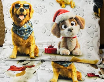 Happy Dogs Bedding Set: Turkish Cotton Pillowcase, Sheet, Toddler to King