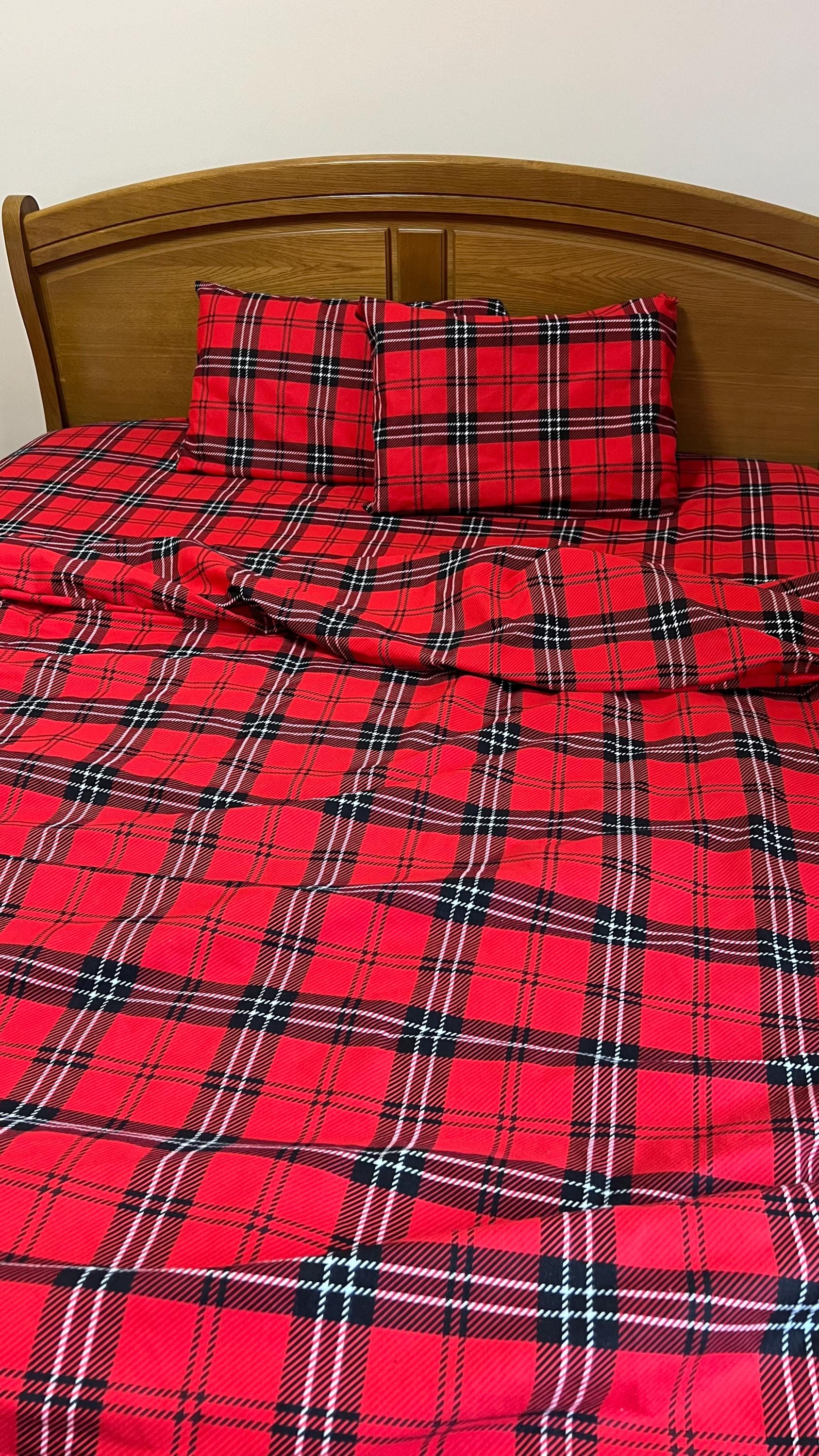 赤黒チェック柄フランネル枕カバー、フランネルモダンレッドリネン 赤黒チェック柄フランネル枕カバー、フランネルモダンレッドリネン