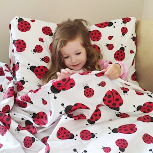 Ladybug pillowcases, ladybug toddler pillowcase, ladybug standard pillowcase, ladybug cot bed, ladybug crib bedding, ladybug Queen pillow