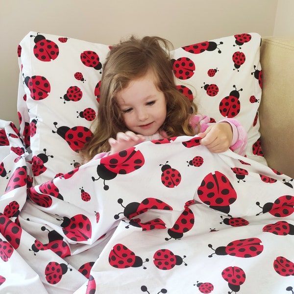 Ladybug pillowcases, ladybug toddler pillowcase, ladybug standard pillowcase, ladybug cot bed, ladybug crib bedding, ladybug Queen pillow