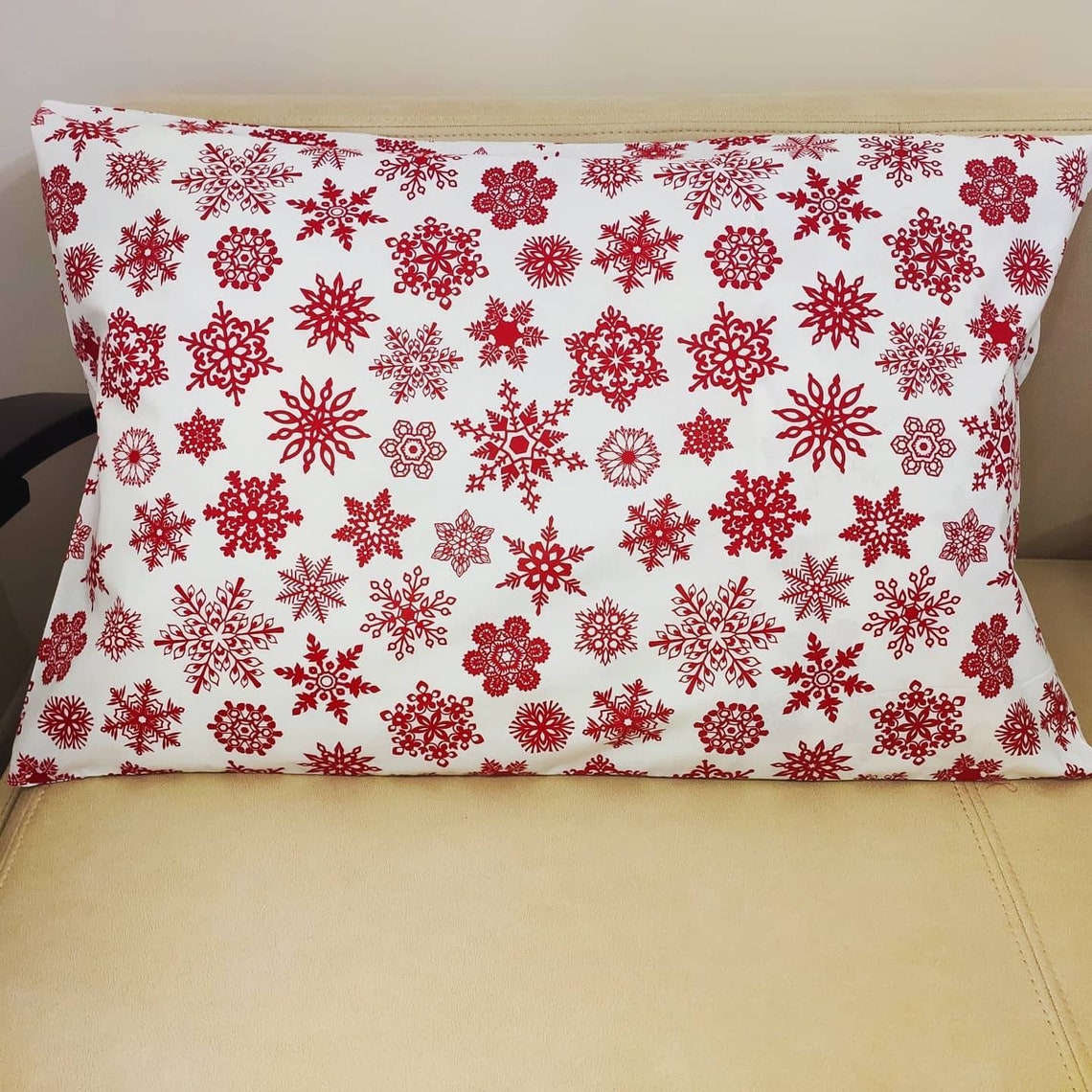 Red snowflakes Christmas pillow case winter snowflake Etsy