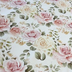 Pink cream flowers tablecloth, big waterproof tablecloth flowers, white roses flowers tablecloth table top table cover, fitted tablecloth