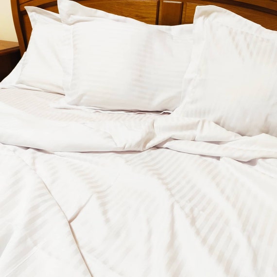 White Stripe Satin Cotton Bedding Sets White Stripe Satin Etsy