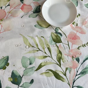 Green pink eucalyptus tablecloth, pink leaves waterproof tablecloth table runner placemats napkins table top cover, classic pink tablecloth