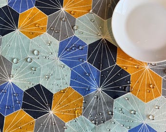 Blue yellow honeycomb tablecloth, waterproof blue yellow tablecloth, dirty-proof tablecloth, geometric water-repellent table cloth placemats