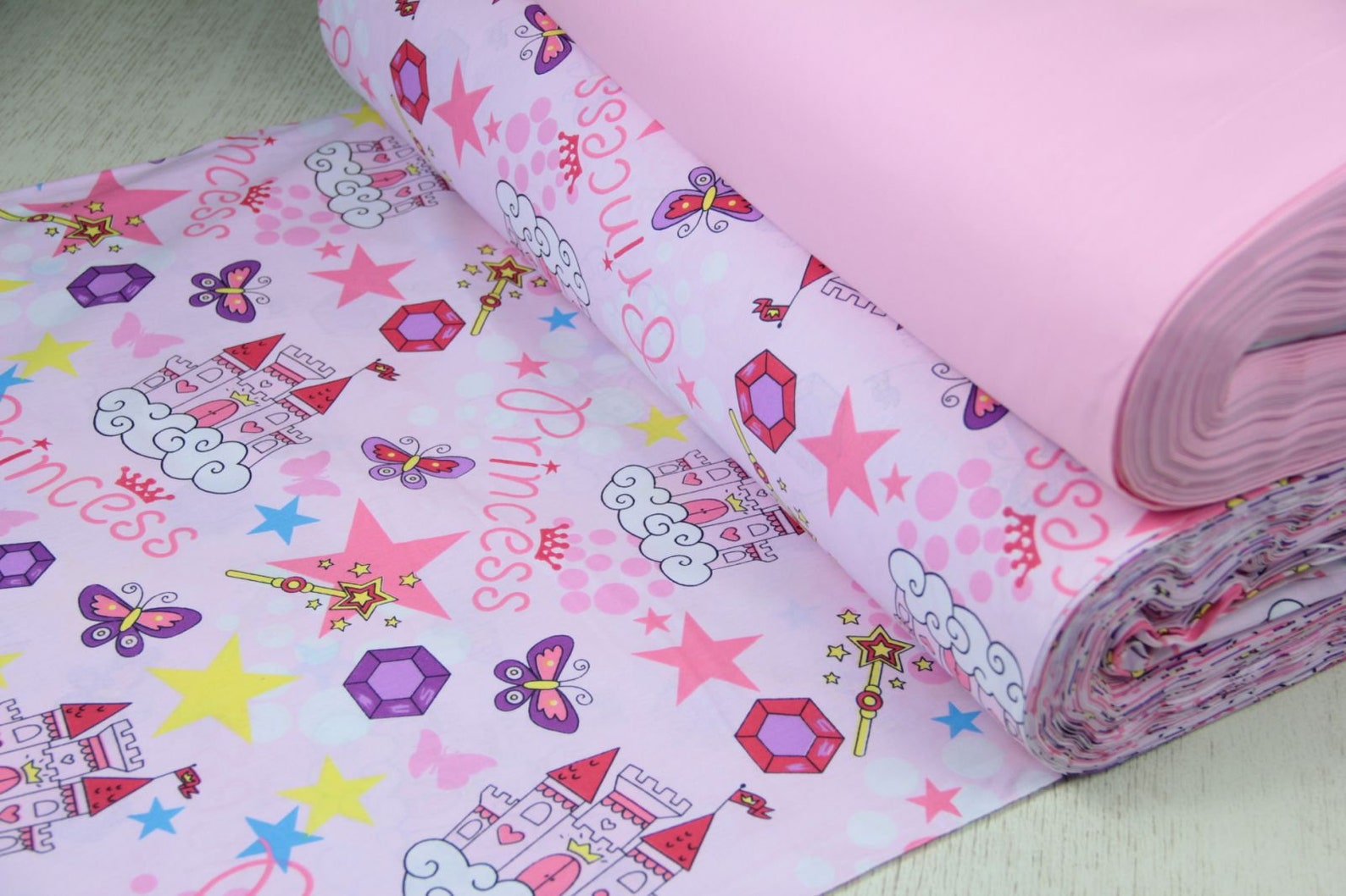 Princess Cotton Fabric Pink Cotton Fabric Girly Print Etsy