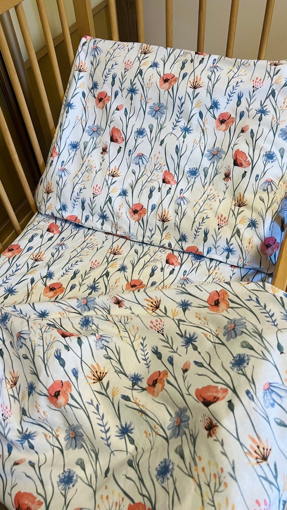 Kids Wildflowers Poppy Flannel Pillowcase, Flannel Cot Bed Linen