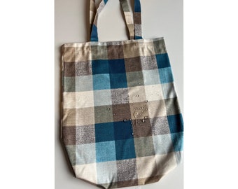 Blue geometric bag, checkered geometric shopper, washable tote bag, blue shopper bag, shopper tote bag, shopper handbags bag, shipping bag