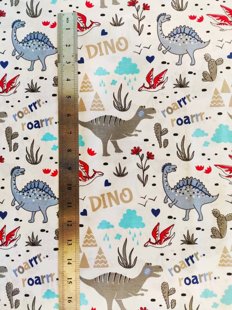 Dinosaur cotton fabric, dino print fabrics, dinosaur printed elite Turkish cotton fabric, dinosaur fabric by the yard fabric image 4