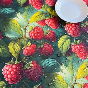 Raspberry waterproof tablecloth, berry square table cloth round table top, Cottagecore Kitchen Decor, Washable Cotton Dining Table Cover