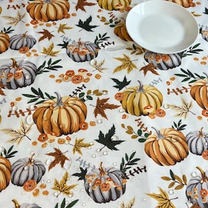 Autumn Pumpkin Tablecloth, Waterproof Teflon Tablecloth, Fall Harvest Table Cover, Thanksgiving Table Decor, Farmhouse Tablecloth