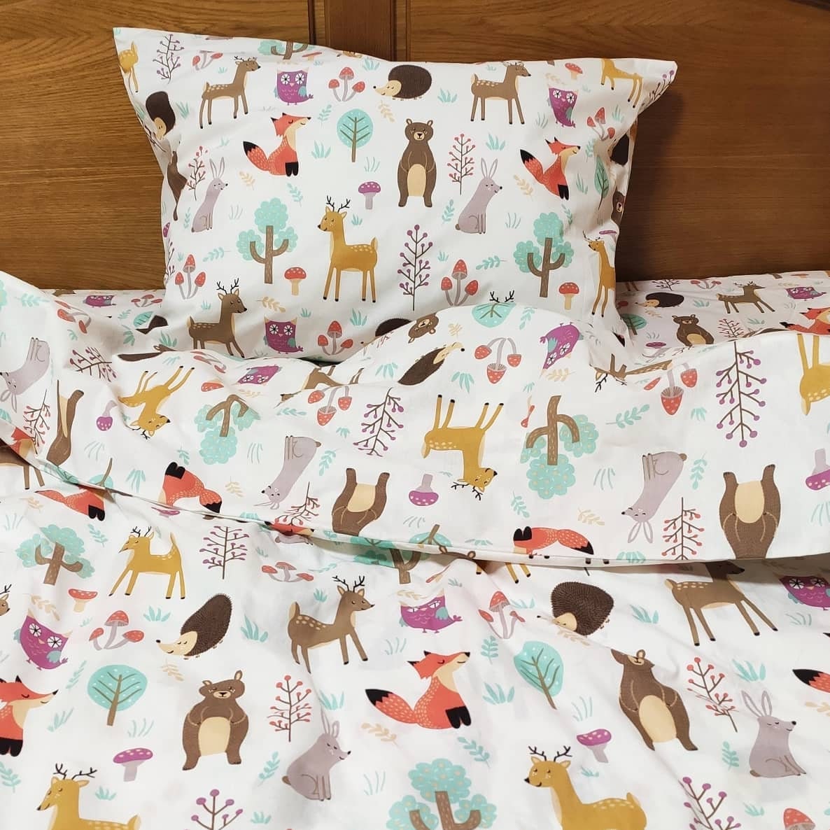 Forest animals kids bedding set, woodland animals cot bed, forest animals toddler set, animals cotton pillowcases, kids bedding set