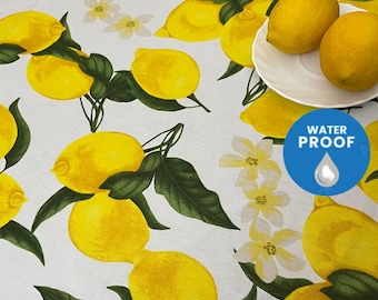 Lemon Blossom Waterproof Tablecloth, Teflon Cotton Table Runner