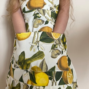 Lemon apron for girls, lemon apron, lemons kids apron, summer apron girls kids
