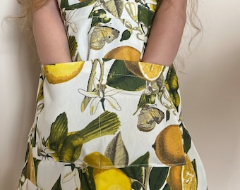 Delantal de limón para niñas, delantal de limón, delantal de limones para niños, delantal de verano para niñas.