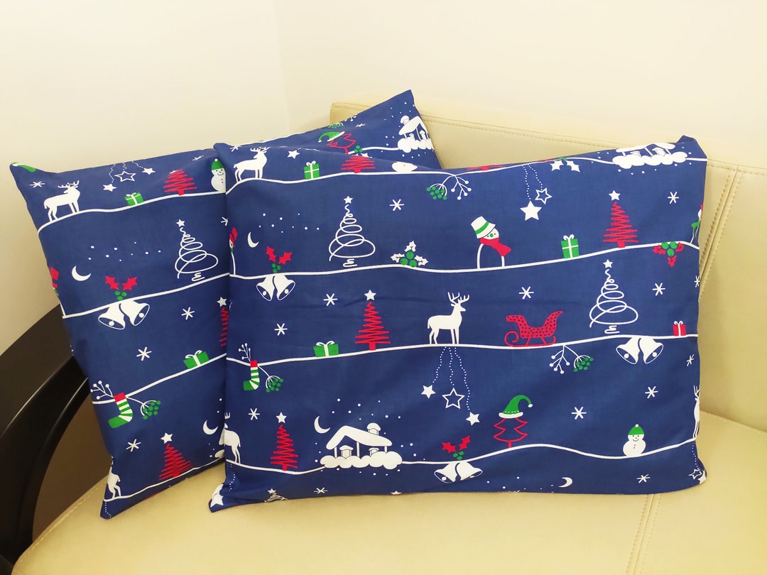 Christmas Pillowcases Blue Xmas Pillowcase Christmas Etsy