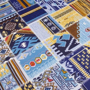 Blue geometric tablecloth, geometric Mexican tablecloth, teflon tablecloth, dirty-proof tablecloth, square table cloth, round tablecloth