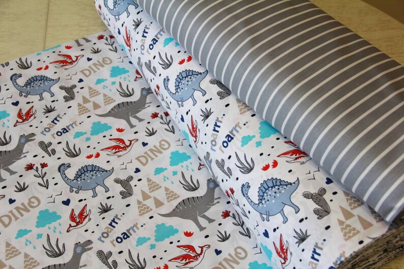 Dinosaur cotton fabric, dino print fabrics, dinosaur printed elite Turkish cotton fabric, dinosaur fabric by the yard fabric image 8