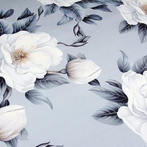 Big flowers gray tablecloth, gray big flower waterproof table cover, grey dirty-proof tablecloth, white square tablecloth, white table top