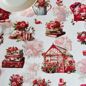 Bohemian waterproof tablecloth, pink roses tablecloth, pink sweets tablecloth, grandma’s tablecloth, pink classic tablecloth tablecloth