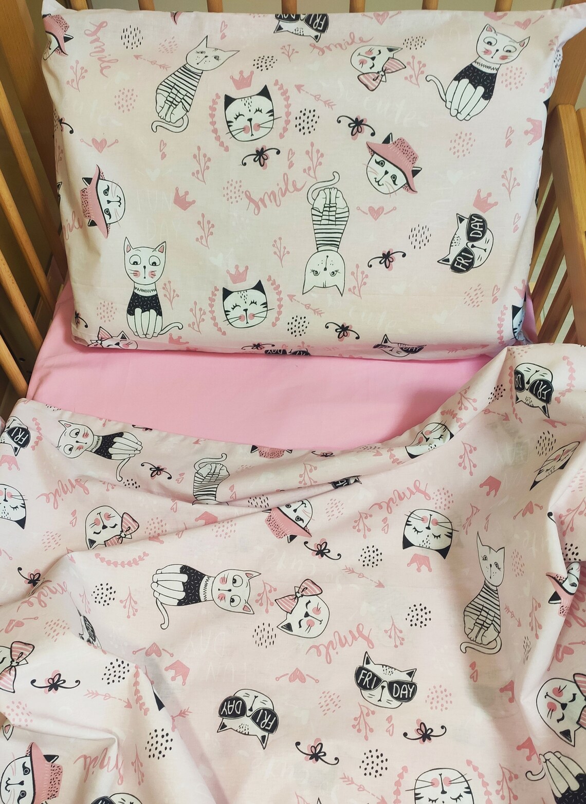 Pink cats crib bedding pink cats cot bed pink cats toddler Etsy