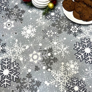 Gray snowflakes waterproof tablecloth, winter tablecloths, snowflakes table cover, grey snowflakes tablecloth, snowflakes table runner