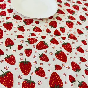 Strawberry waterproof tablecloth, strawberry table runner, summer tablecloth, berry tablecloth, flower tablecloth, small print tablecloth image 5