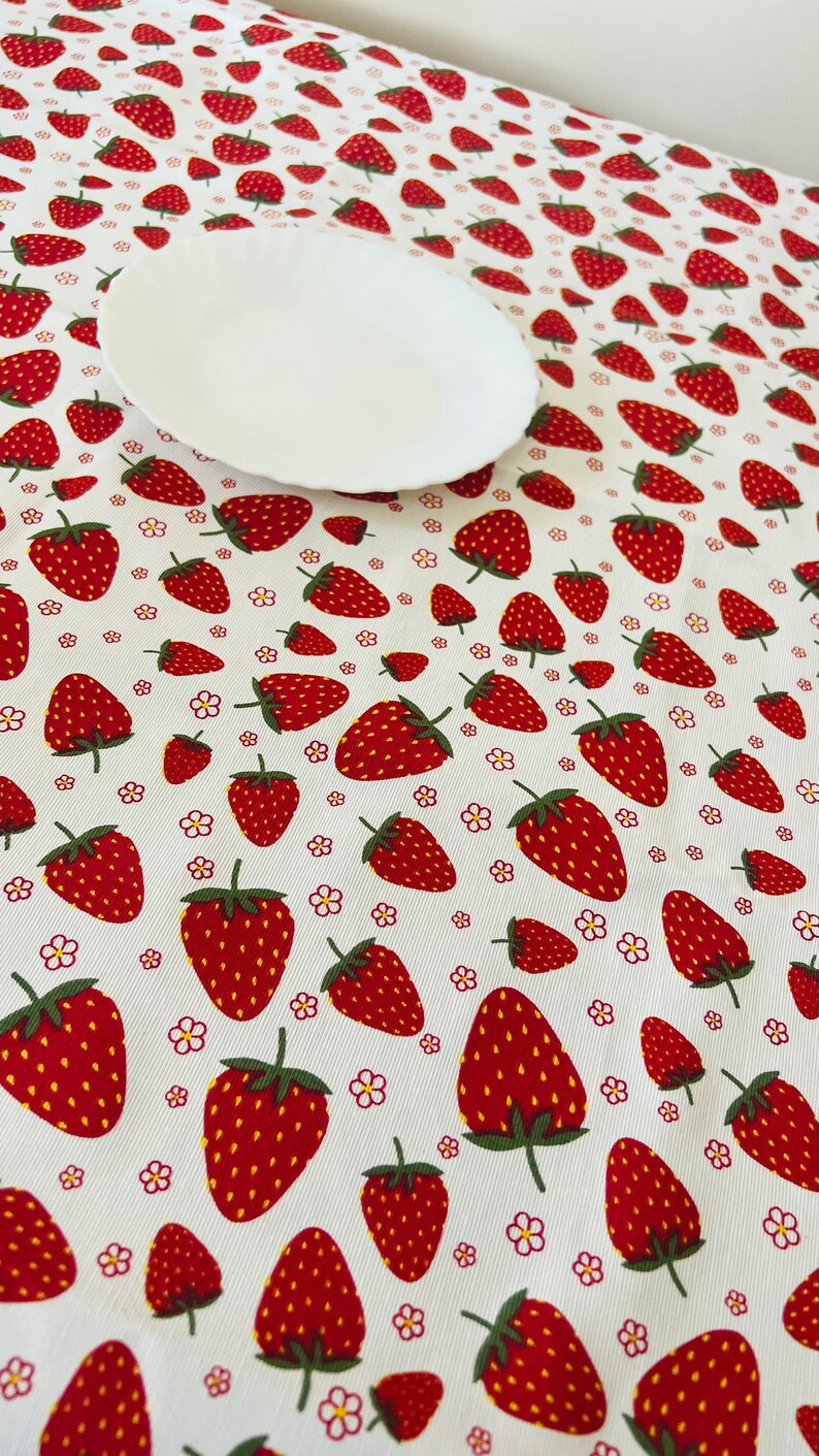 Strawberry waterproof tablecloth, strawberry table runner, summer tablecloth, berry tablecloth, flower tablecloth, small print tablecloth image 5